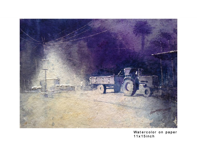 800x676 Night - Night Watercolor Painting