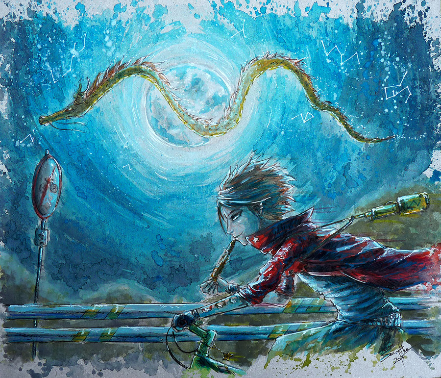 900x771 Night Of The Star Dragon - Night Watercolor Painting