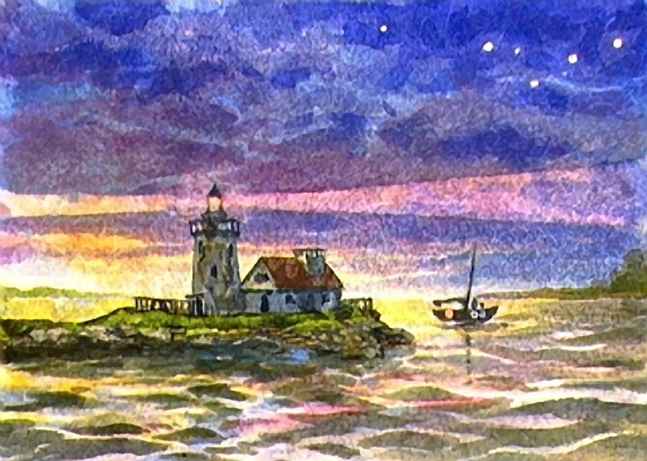1263x900 Nighttime Lighthouse - Night Watercolor Painting