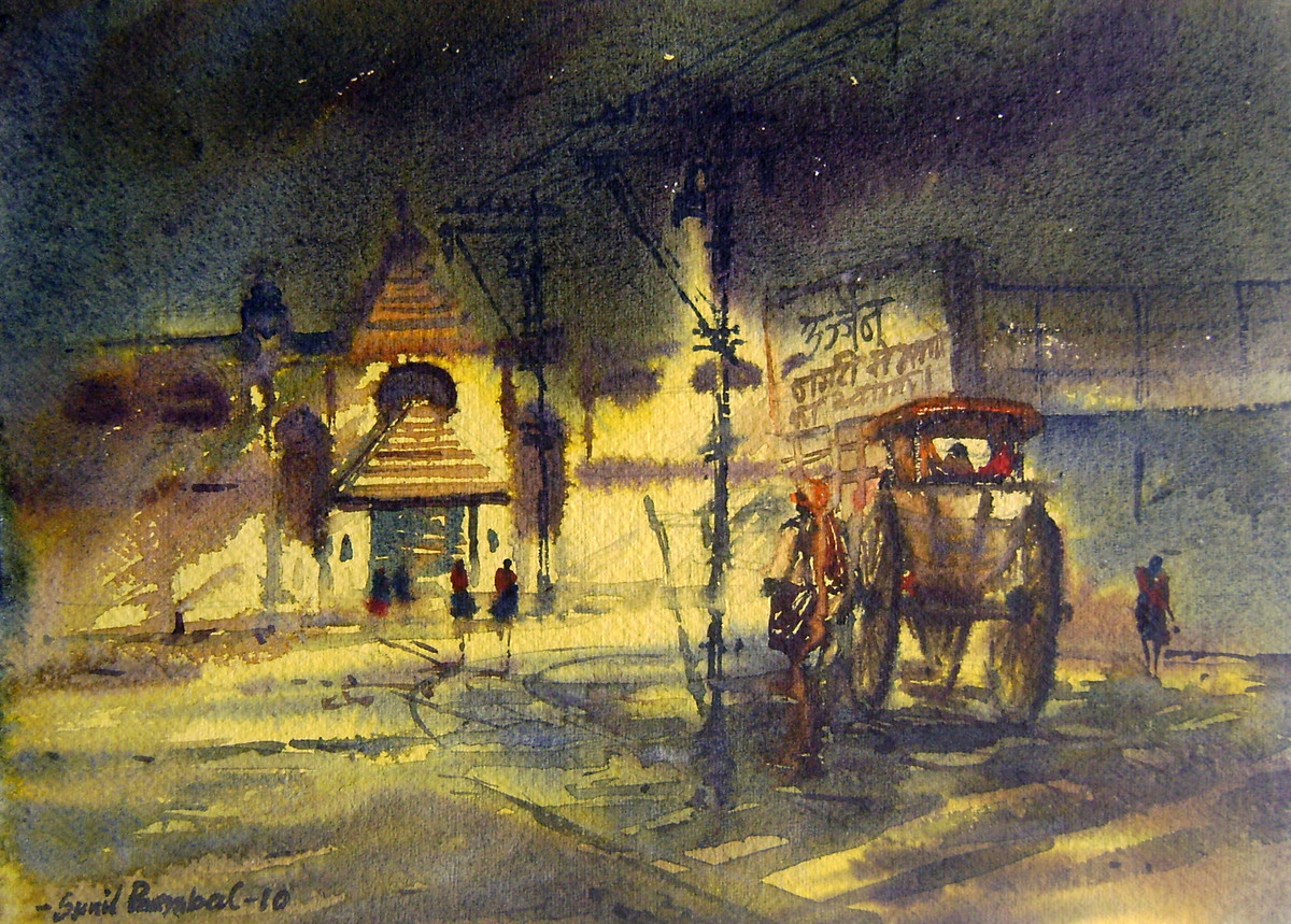 1200x859 A Night - Night Watercolor Painting