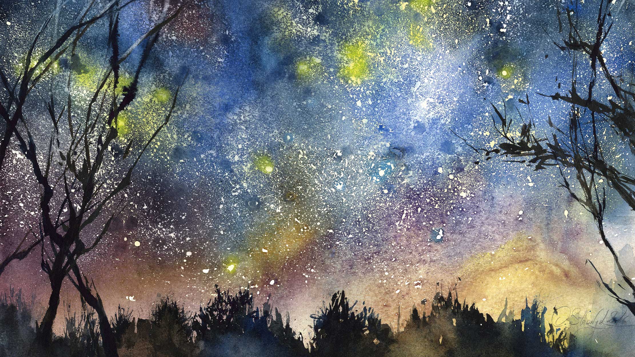 2222x1250 Three Steps To A Sparkling Night Sky In Watercolour Creative Bloq - Night Watercolor Painting