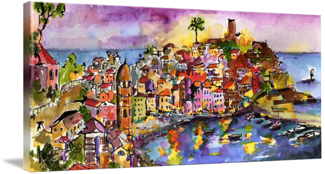 650x348 Vernazza At Night Watercolor Painting By Ginette C By Ginette Callaway - Night Watercolor Painting