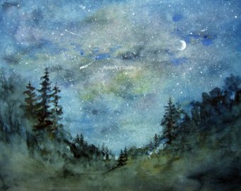 340x270 Galaxy Painting Watercolor Painting Night Sky Bottle Etsy - Night Watercolor Painting
