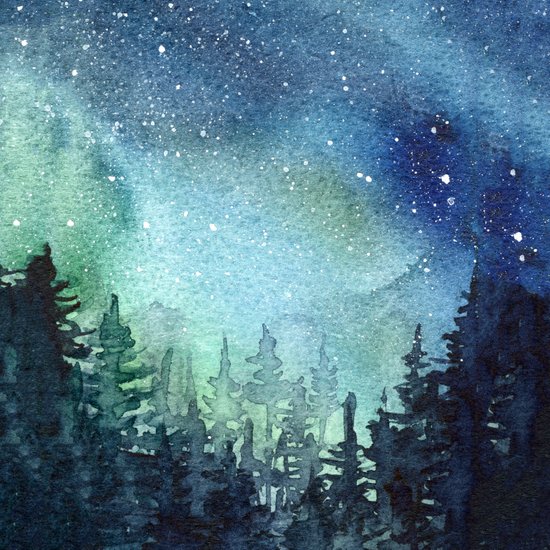 550x550 Galaxy Watercolor Space Night Sky Nebula Painting Aurora - Night Watercolor Painting