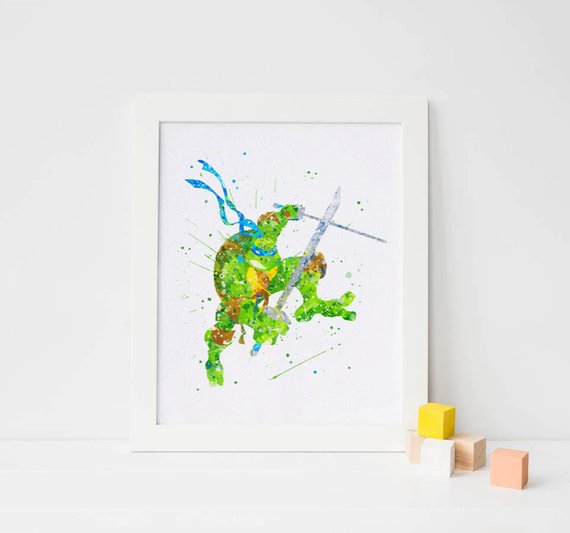 570x533 Teenage Mutant Ninja Turtles Leonardo Watercolor Art Print - Ninja Turtle Watercolor