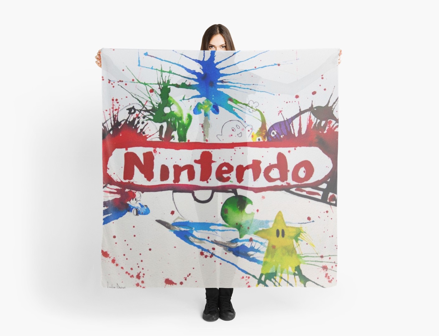 1411x1080 Nintendo Watercolor Splash Art Scarves By Thesleepypig Redbubble - Nintendo Watercolor