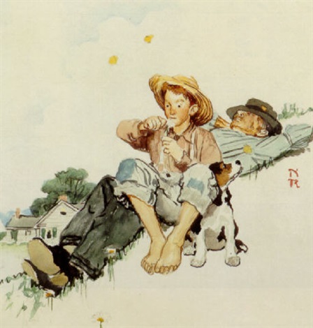 448x470 Grandpa And Me Picking Daisies By Norman Rockwell On Artnet - Norman Rockwell Watercolor