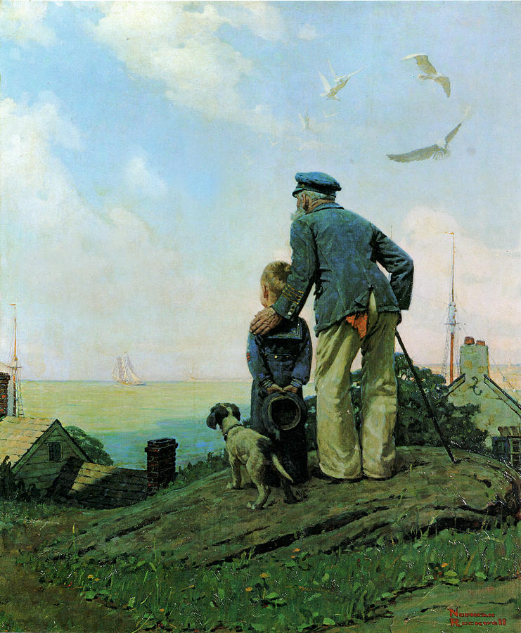 741x900 Looking Out To Sea Painting By Norman Rockwell - Norman Rockwell Watercolor