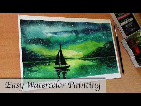 480x360 Northern Lights Easy Watercolor Painting Time Lapse Art - Northern Lights Watercolor