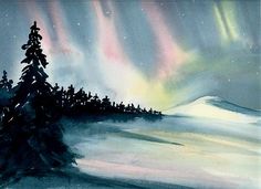 236x171 Northern Lights Original Watercolour Copyrightriverwalker Arts - Northern Lights Watercolor