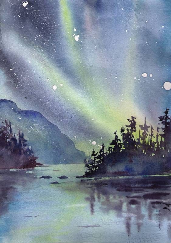 563x800 Northern Lights Original Watercolour Arts - Northern Lights Watercolor