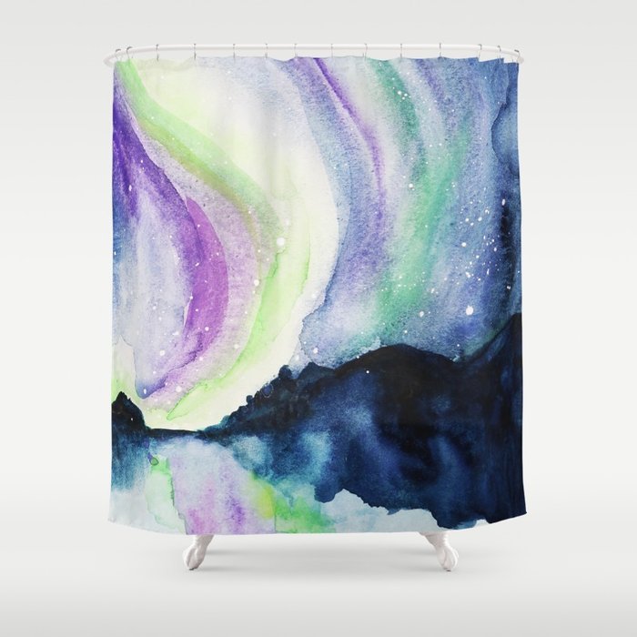 700x700 Northern Lights Watercolor Shower Curtain By Jenmerli Society6 - Northern Lights Watercolor