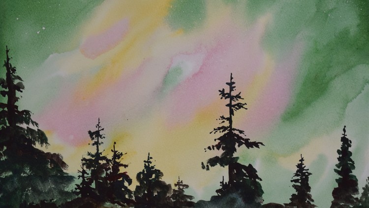 750x422 Northern Lights In Watercolour For Beginners Udemy - Northern Lights Watercolor