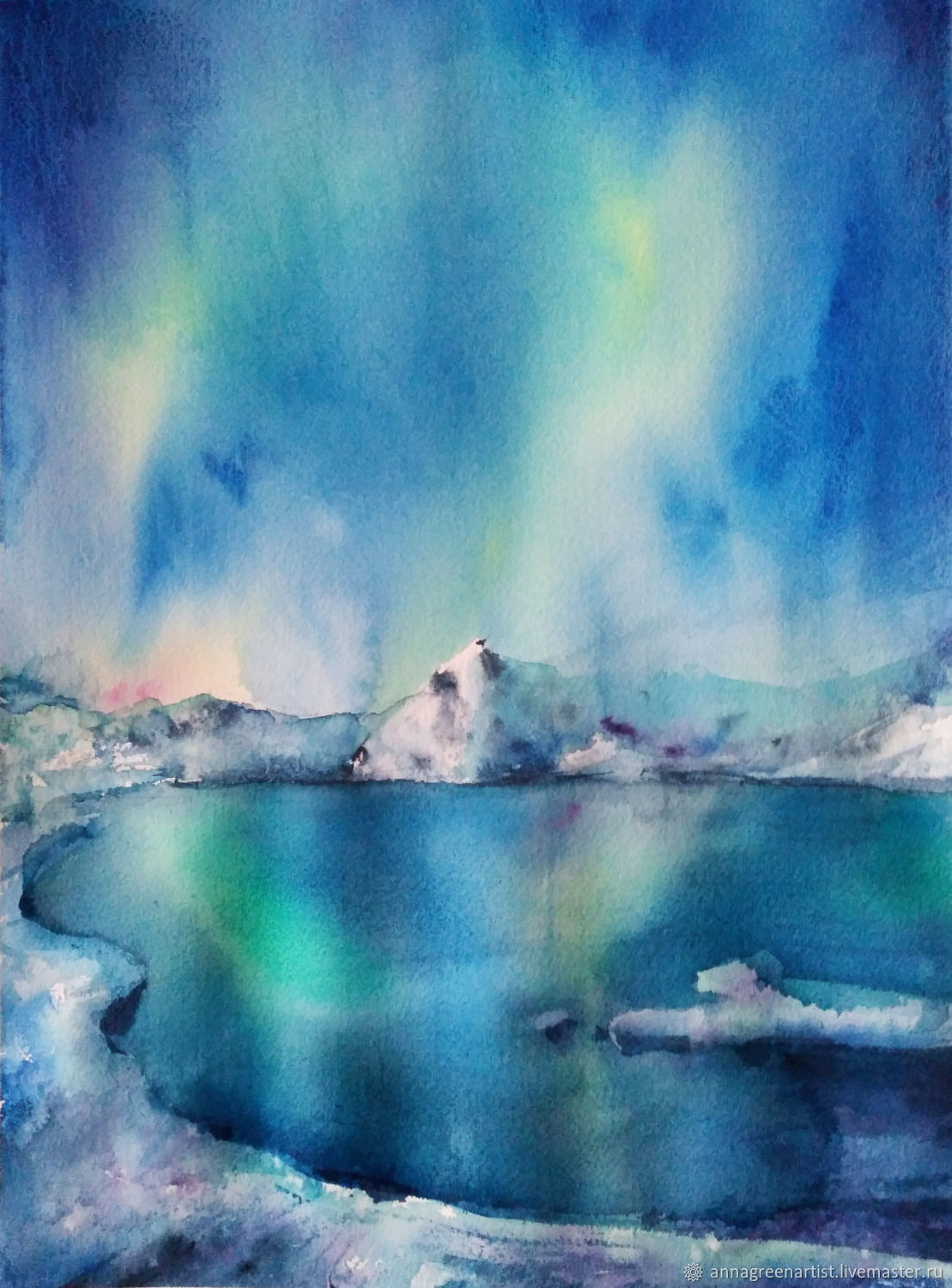 1109x1500 Painting Watercolor Northern Lights Shop Online On Livemaster - Northern Lights Watercolor