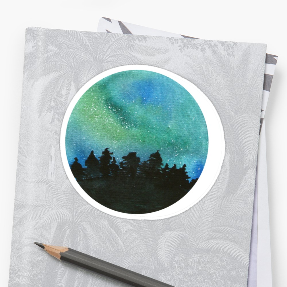 1000x1000 The Northern Lights Watercolor Stickers By Bluemoons Redbubble - Northern Lights Watercolor