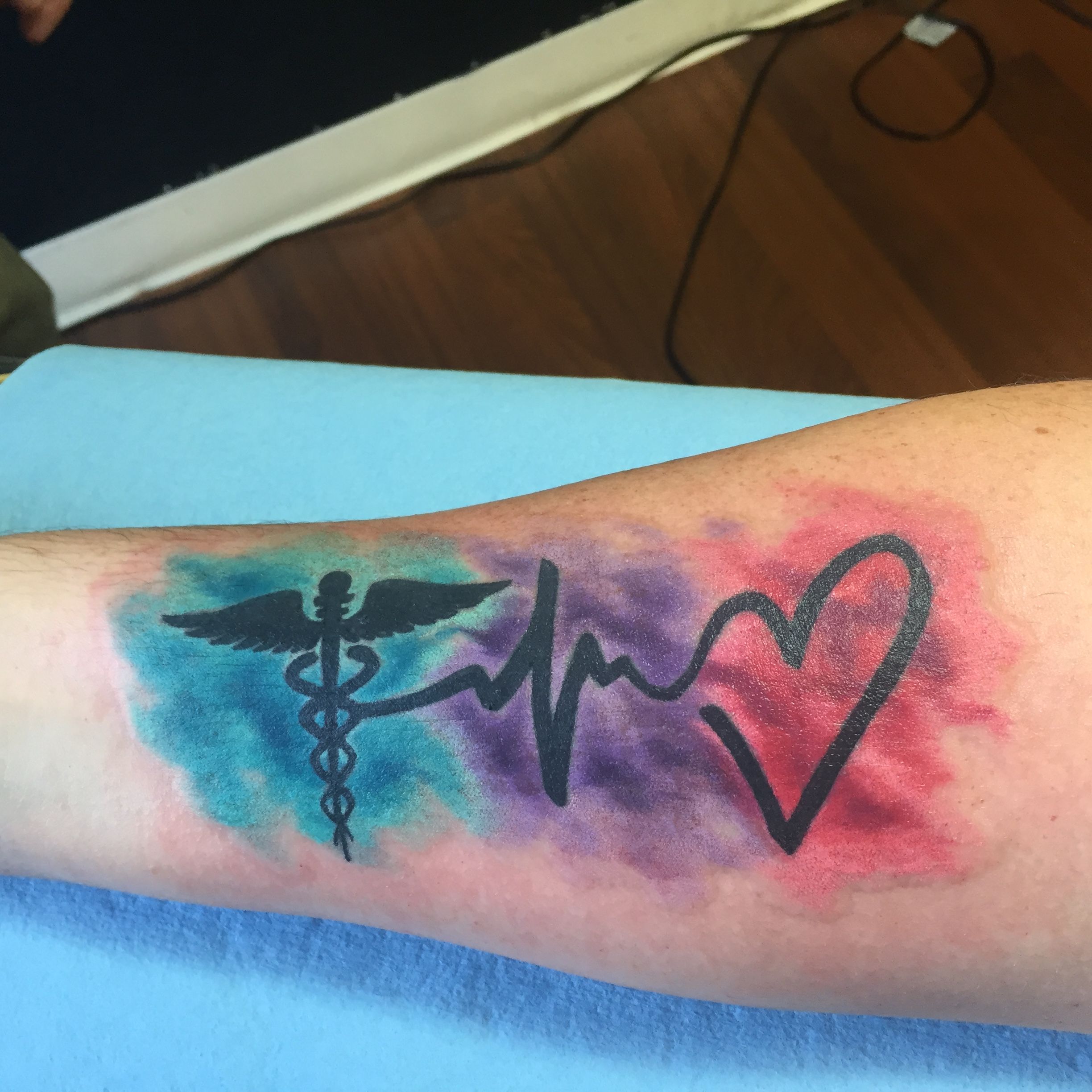 2448x2448 Nurse, Medical Caduceus, Heart, Watercolor Tattoo Tattoo - Nurse Watercolor