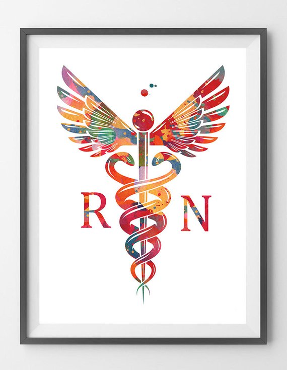 570x735 Rn Registered Nurse Caduceus Watercolor Print Nursing Emblem Etsy - Nurse Watercolor