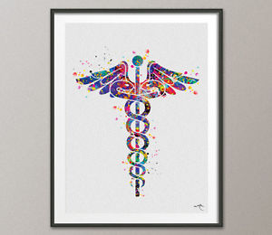 300x260 Caduceus Medical Symbol Watercolor Nurse Gift Print Wall Art - Nurse Watercolor