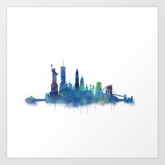 700x700 Ny New York City Skyline Nyc Watercolor Art Art Print By Hqphoto - Nyc Skyline Watercolor