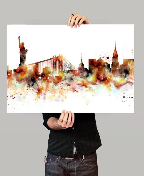 491x600 New York Skyline, Nyc Cityscape Art, Watercolor Painting - Nyc Skyline Watercolor