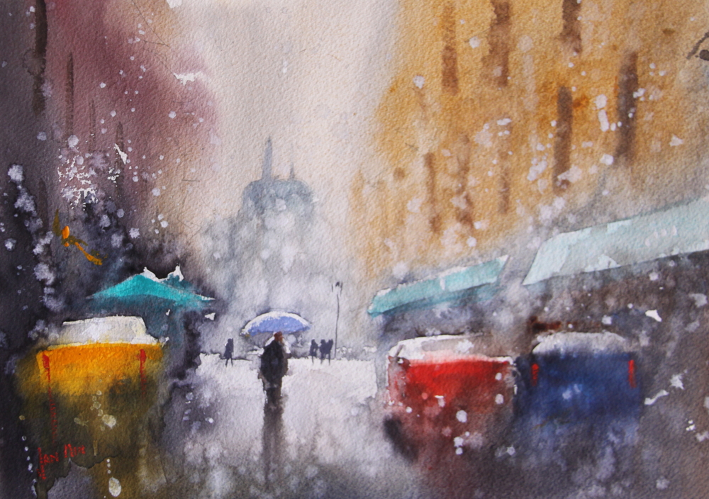 1000x704 Nyc In Winter Ashok Jain Gallery - Nyc Watercolor