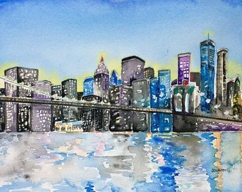 340x270 New York Skyline Cityscape Painting Nyc Skyline Watercolor - Nyc Watercolor