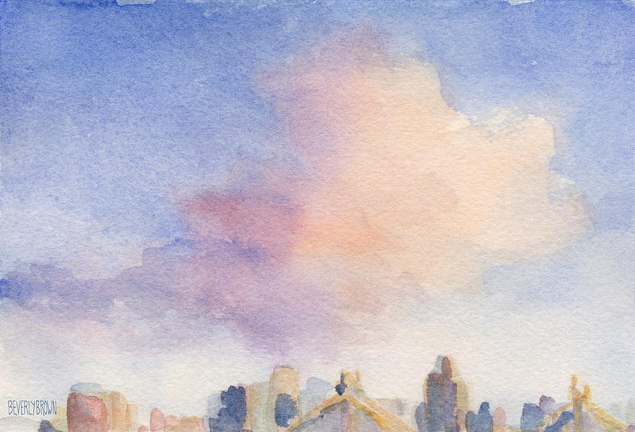 900x613 Pink Cloud And 59th St Bridge Watercolor Painting Of Nyc Painting - Nyc Watercolor