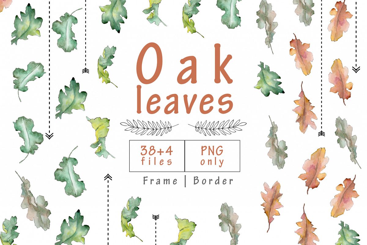 1200x800 Oak Leaves Png Watercolor Set - Oak Leaf Watercolor