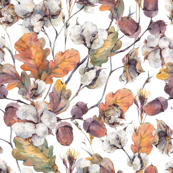 590x590 Watercolor Seamless Pattern With Oak Leaves By Depiano Graphicriver - Oak Watercolor