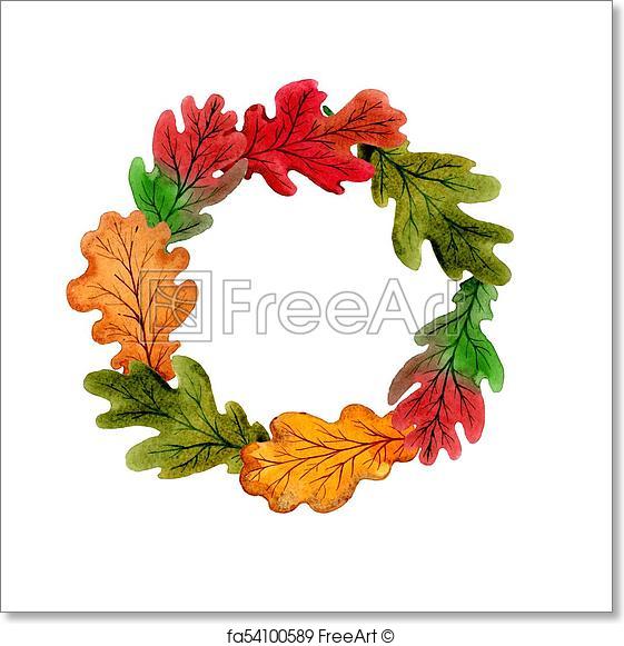 561x581 Free Art Print Of Autumn Leaf Of Oak Wreath In A Hand Drawn - Oak Watercolor