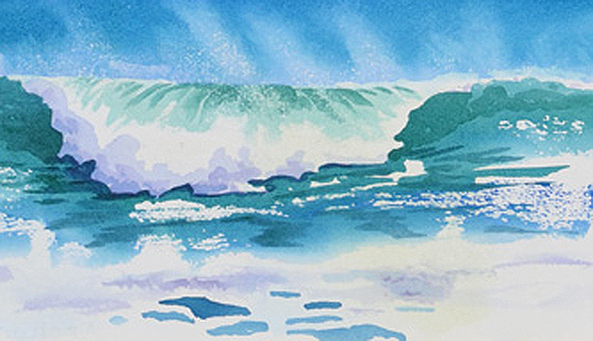 833x480 New Watercolor Painting Of Ocean Waves With Wind Blown Spray - Ocean Watercolor
