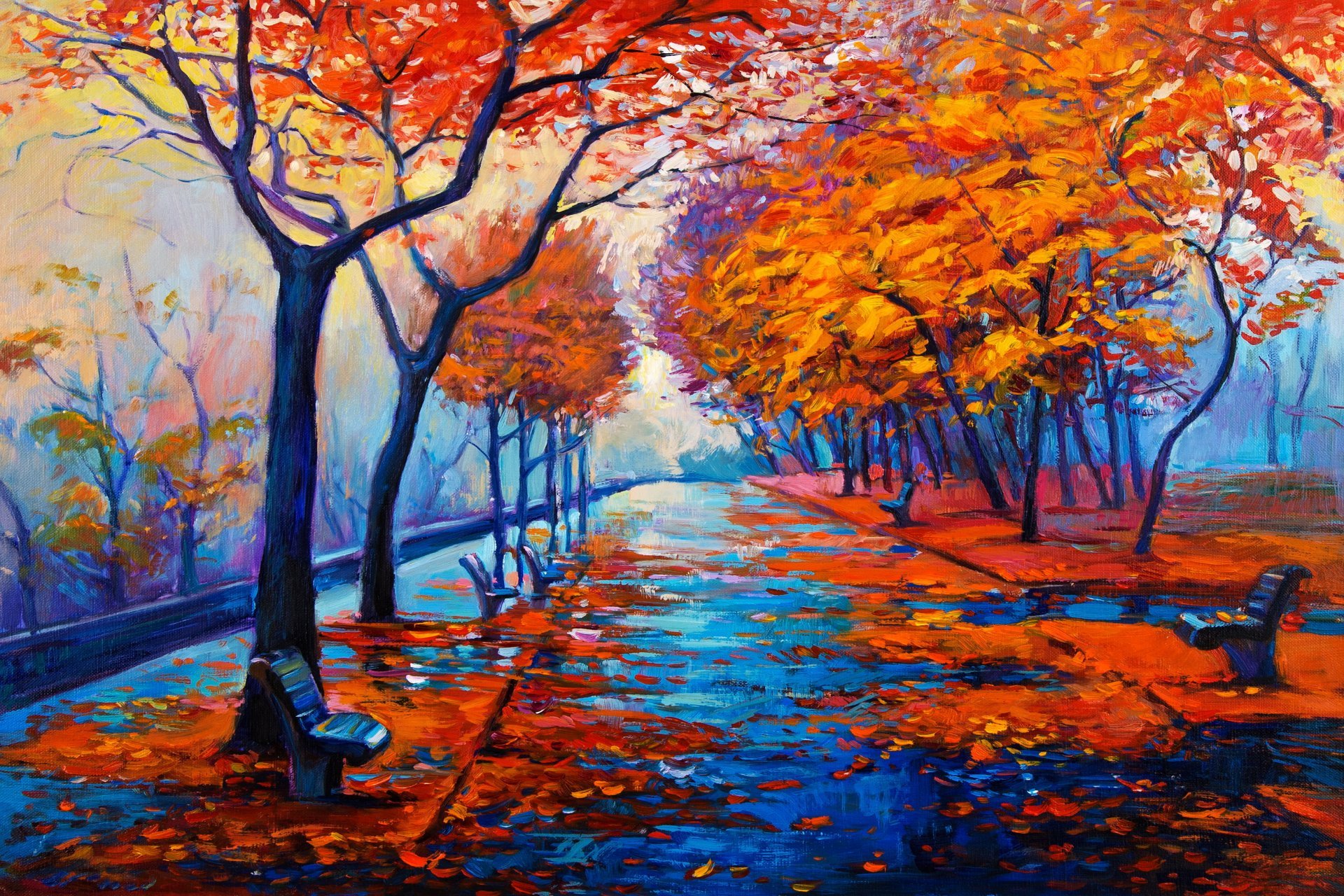 1920x1280 Painting Landscape Autumn Oil Watercolor Pattern Paint Hd Wallpaper - Oil And Watercolor Painting