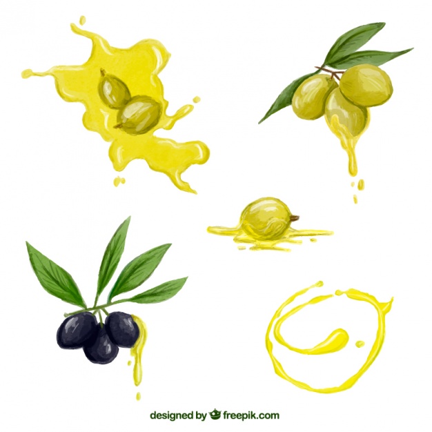 626x626 Set Of Watercolor Olives And Oil Stains Vector Free Download - Oil Watercolor