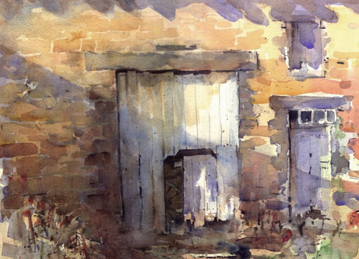 523x378 Nigel Fletcher Todays Painting Old Barn Door - Old Barn Watercolor Paintings