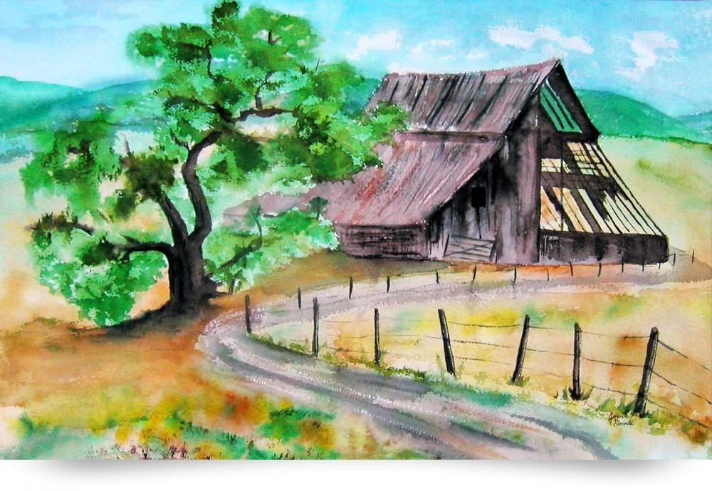 1000x689 Old Barn Amp Oaktree Paintingwatercolor Fine Art - Old Barn Watercolor Paintings