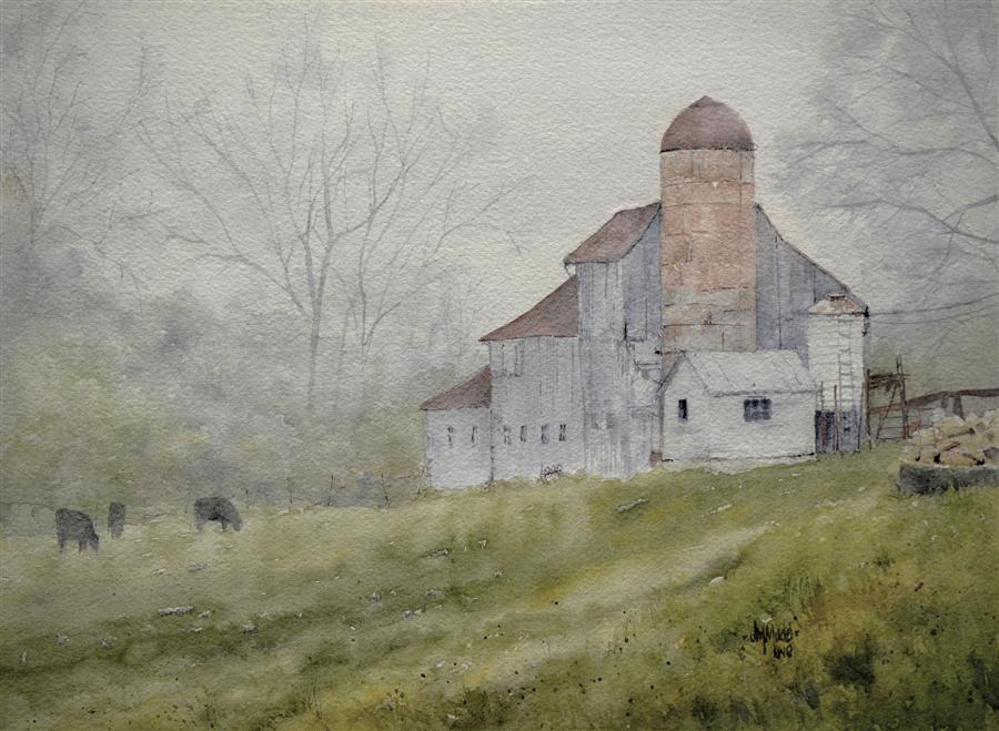 900x659 Black Cows And Red Barn Judy Mudd - Old Barn Watercolor Paintings