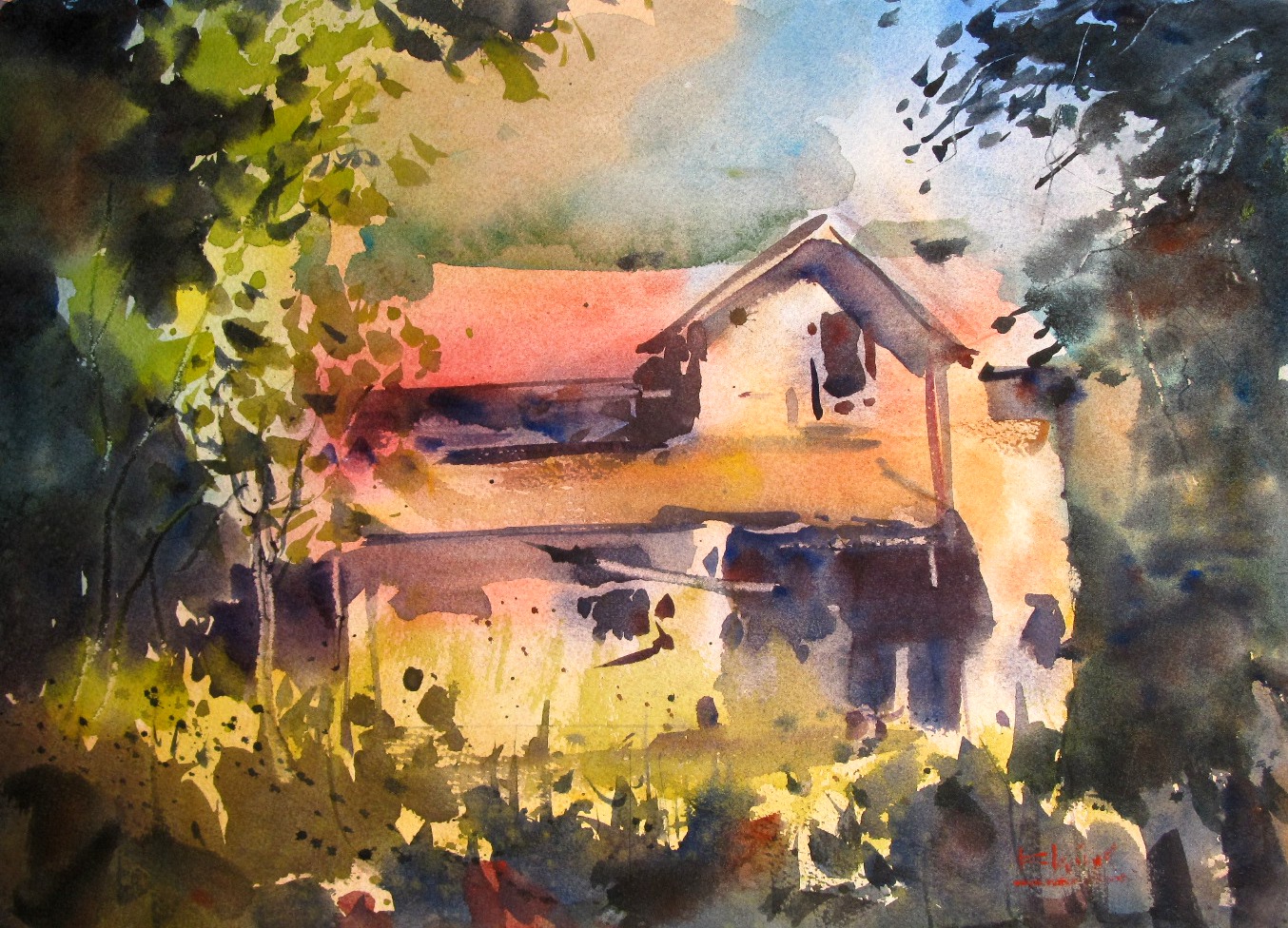 1354x976 87 Beginning Splash Watercolor Painting, Steve Kleier - Old House Watercolor