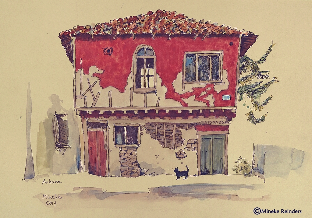 1024x716 Old House, Ankara Mineke Reinders Fine Art - Old House Watercolor