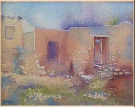 450x357 Old House By Artist Fareed Ahmed Cityscape Art Watercolor - Old House Watercolor