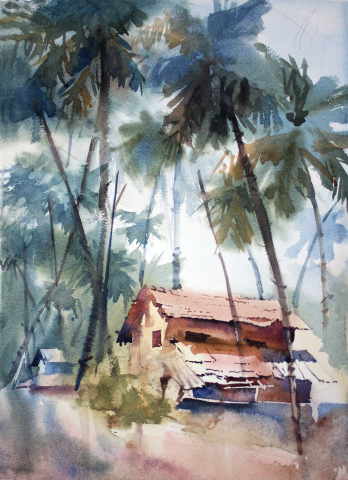 690x951 An Old House In Gokarna By Artist Vikrant Shitole Impressionism - Old House Watercolor