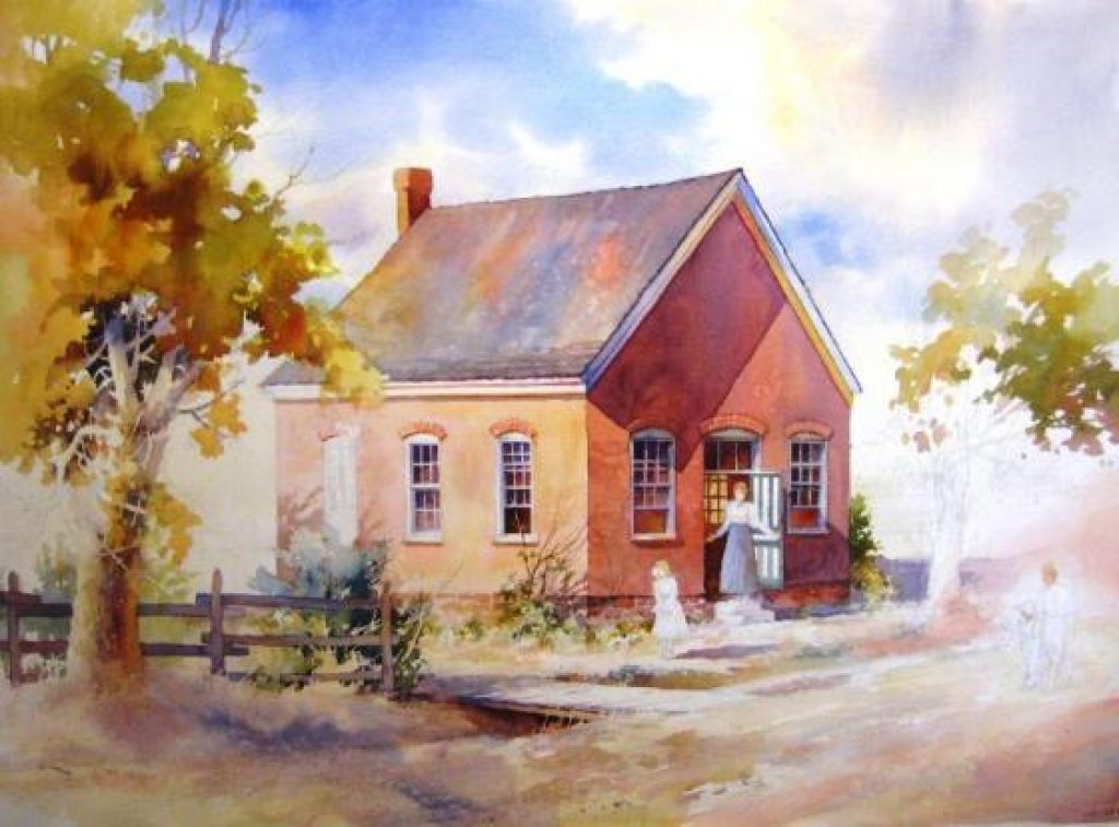 1024x757 Step By Step Painting Old Pioneer School House Roland Lee - Old House Watercolor