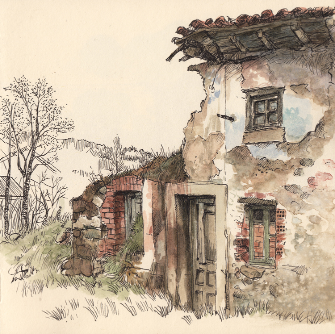 670x667 Urban And Rural Sketches (I) - Old House Watercolor