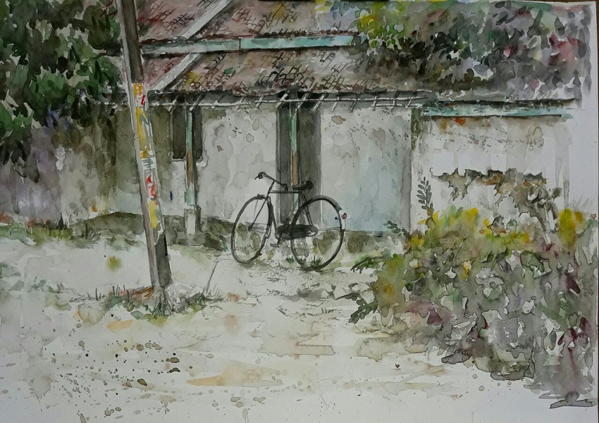 850x600 Bike - Old House Watercolor