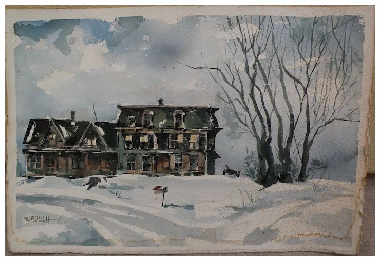 740x509 California Artist Signed Watercolor Painting Of An Old House Jon - Old House Watercolor