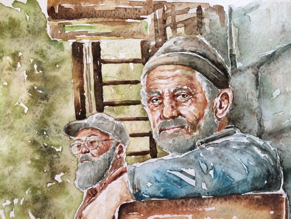 570x428 Old People In Art Original Watercolor Paintingwatercolor Etsy - Old Watercolor