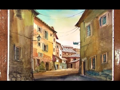 480x360 Watercolor Painting The Old Village - Old Watercolor