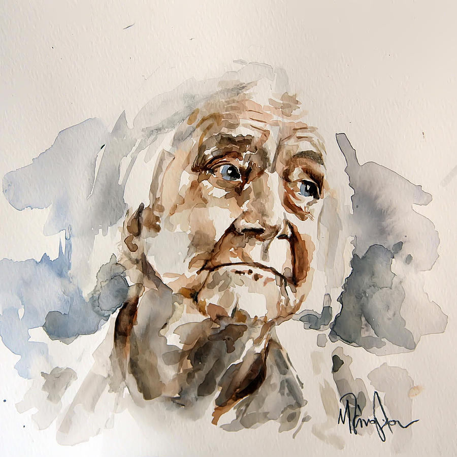 900x900 Watercolor Portrait Of An Old Woman Painting By Michael Tsinoglou - Old Watercolor