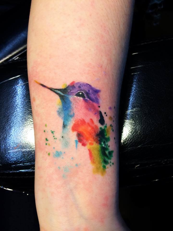 720x960 Watercolor Hummingbird By Kc Lange @ Old Gold Tattoo In Bellingham - Old Watercolor Tattoo