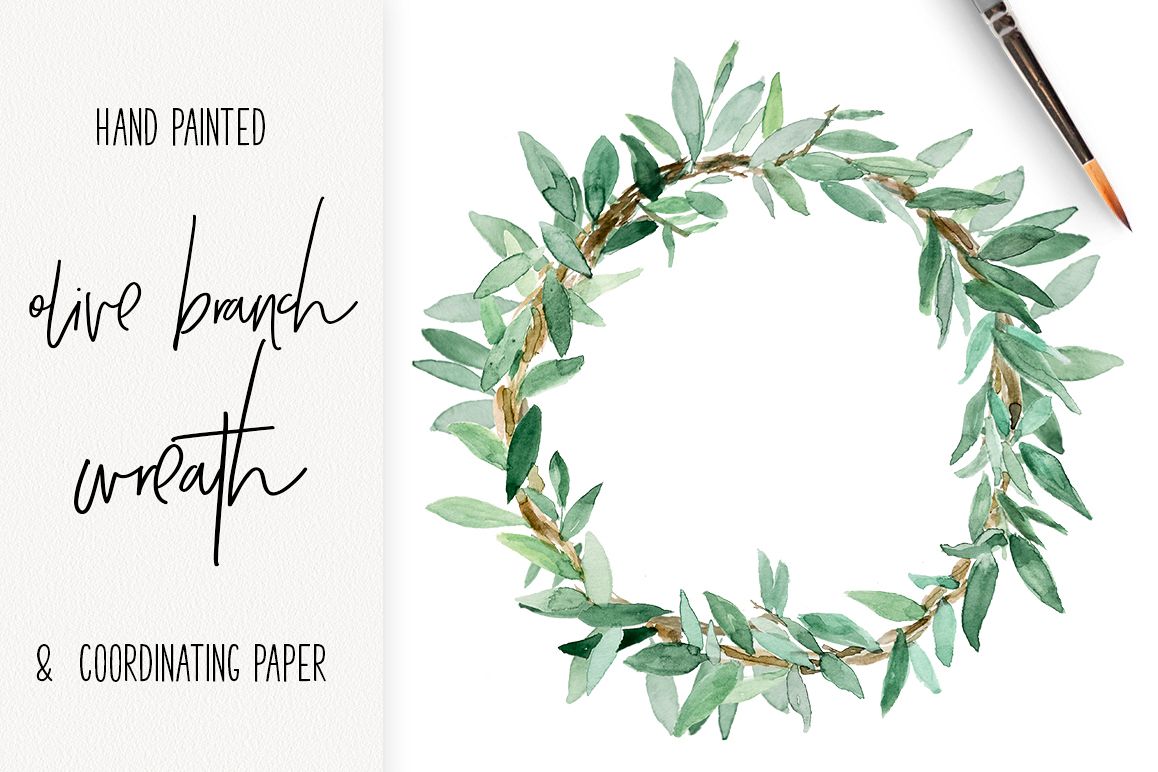 1158x772 Olive Branch Watercolor Wreath Amp Coordinating Seamless Paper - Olive Branch Watercolor