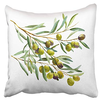 425x425 Emvency Decorative Throw Pillow Covers Cases Green - Olive Branch Watercolor